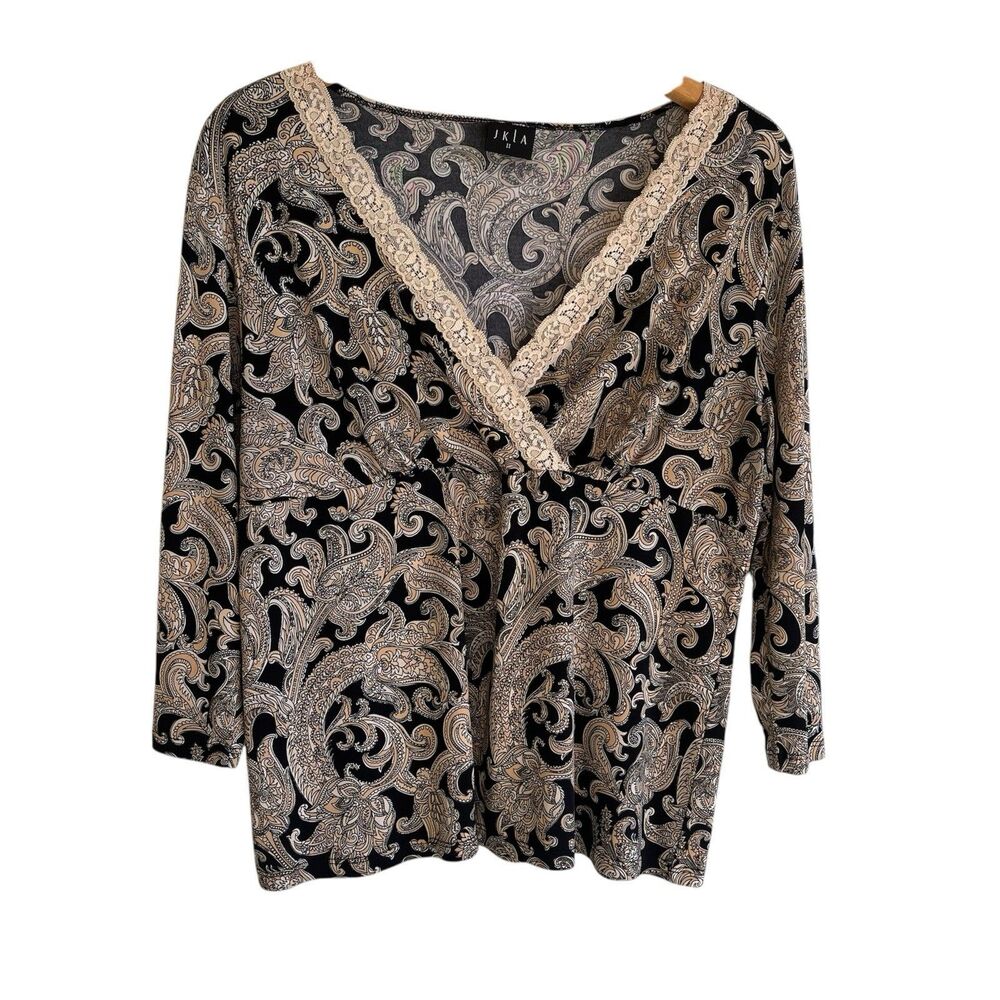 JKLA Womens Vintage Y2K Babydoll Top Size 1X Paisley Office Preppy Artsy Fairy